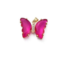 Crystal Glass Charm Butterfly With Zirconia Fuchsia 20x26x5mm
