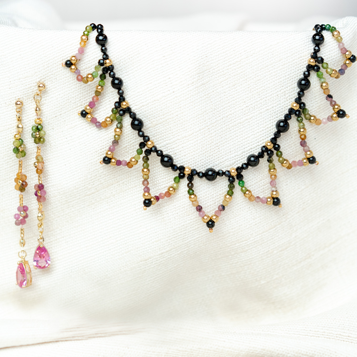 Earrings and Necklace of Tourmaline
