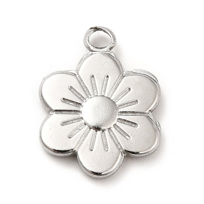 Stainless Steel flower charm Silver 19x14x2.5mm