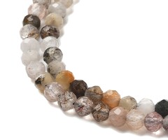 Natural Faceted Gemstone Beads Black Rutilated Quartz 3.5mm, strand 99 pieces