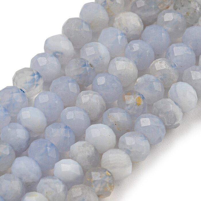 Natural Blue Lace Agate Gemstone Beads Faceted Rondelle 4x3mm, strand 117 pieces