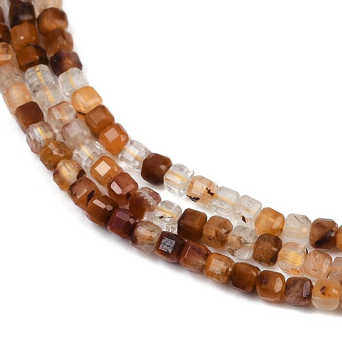 Natural Faceted Gemstone Beads Yellow Quartz Cube 3~3.5x3~3.5x3mm, strand 112 pieces