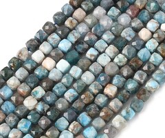 Natural Faceted Gemstone Beads Apatite Cube 4x4x4mm, strand 86 pieces