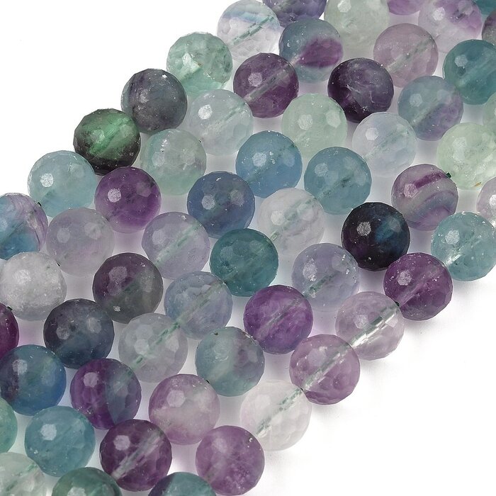Natural Fluorite Gemstone Faceted Beads 7mm, strand 31 pieces