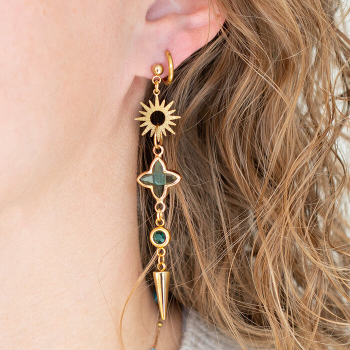 Stainless Steel Connector Gold Plated with Emerald Rhinestone, 12x6.5x4mm