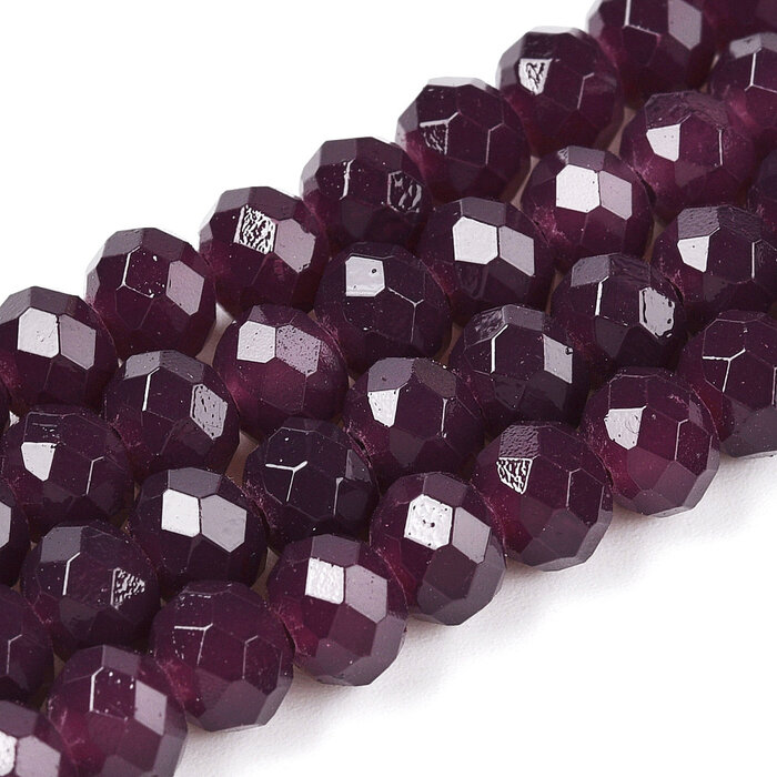 Faceted Glassbeads Aubergine Rondelle 3x2mm, strand 120 pieces
