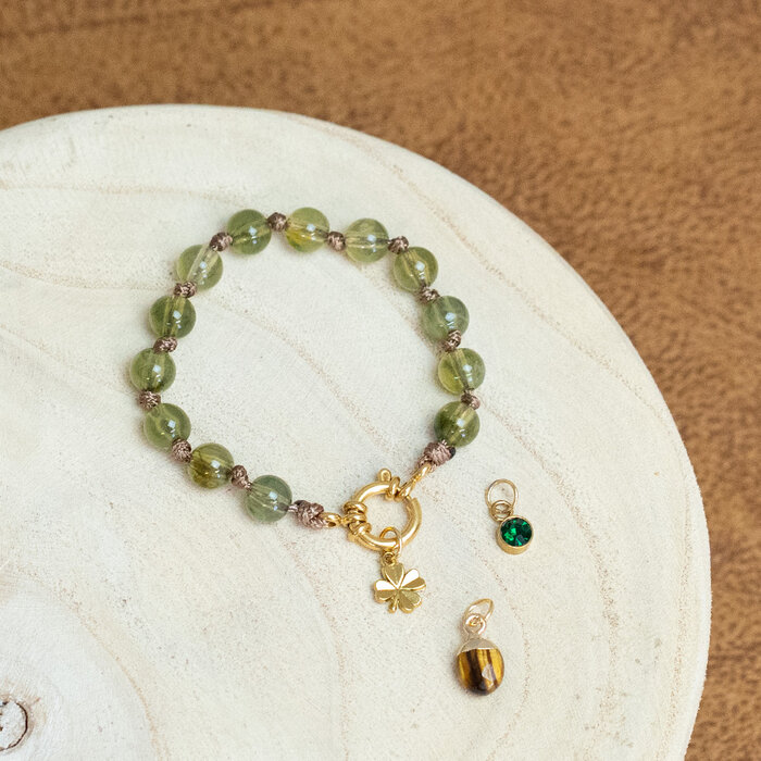 Acrylic Beaded Bracelet with Bolt Ring Clasp and Wax Cord Inspi688