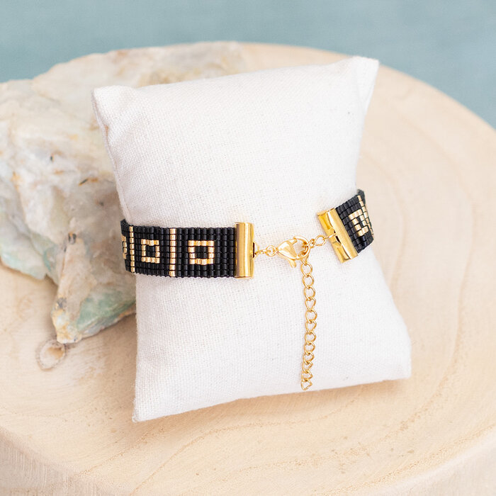 Elegant Woven Bracelet with Black and Gold Miyuki Delicas's Inspi690