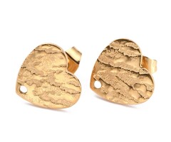 Stainless steel stud earrings with eyelet heart 12x13x1mm, 2 pieces