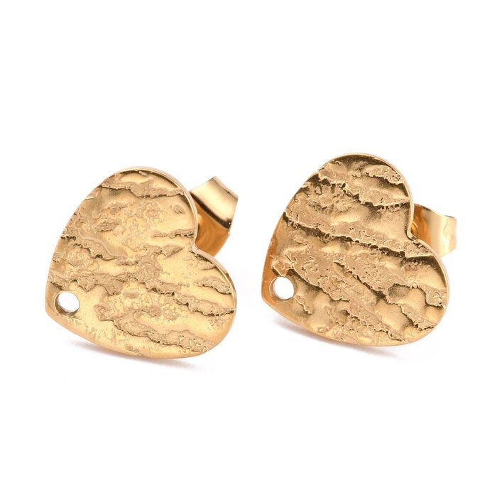 Stainless steel studs oorbellen met oogje Hart 12x13x1mm, 2 stuks