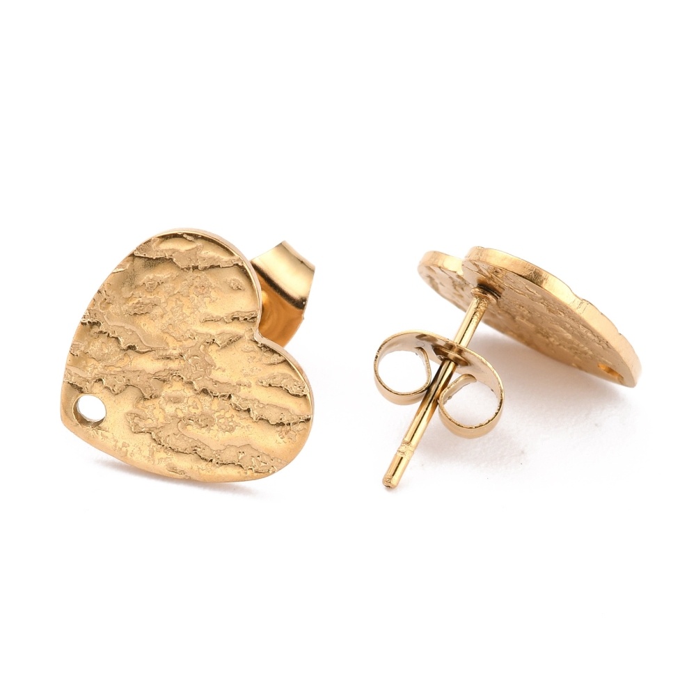 Stainless steel studs oorbellen met oogje Hart 12x13x1mm, 2 stuks