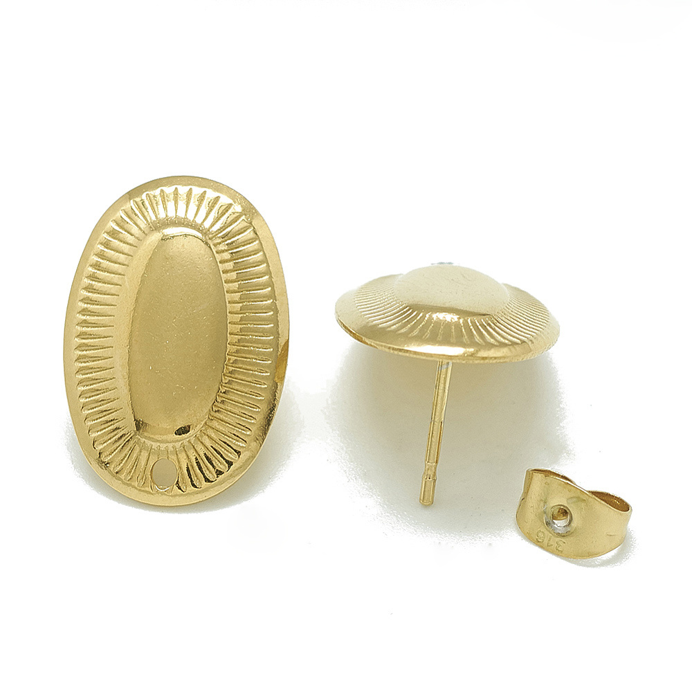 Stainless steel studs oorbellen met oogje Ovaal textuur 19x12.5mm, 2 stuks