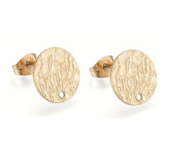 Stainless steel stud earrings with eyelet round texture 12x1mm, 2 pieces