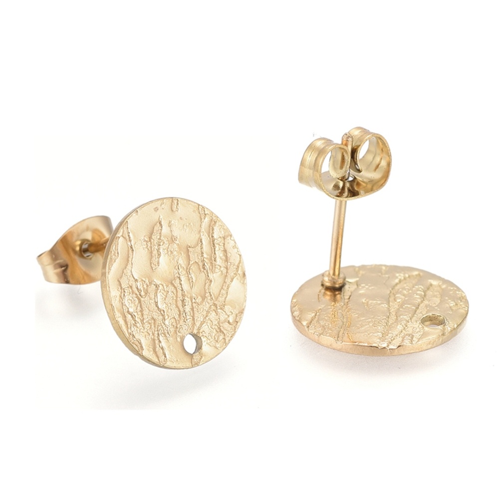 Stainless steel stud earrings with eyelet round texture 12x1mm, 2 pieces