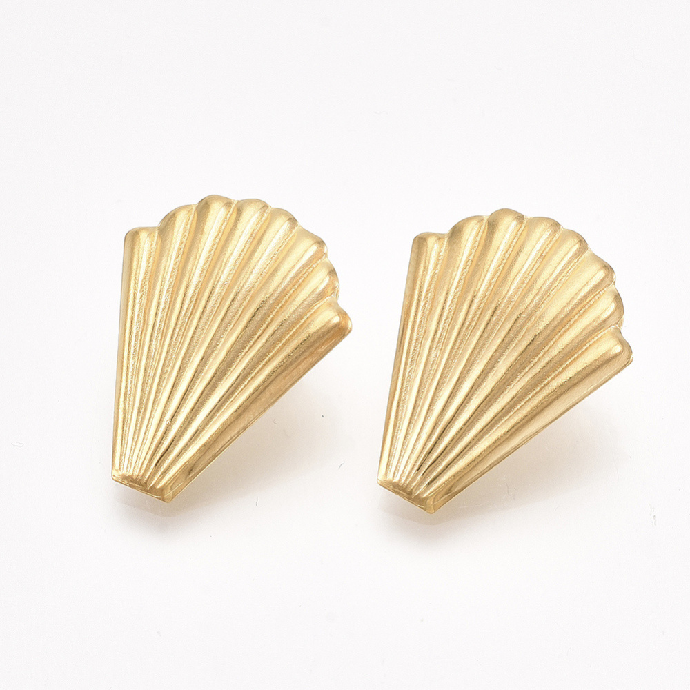 Stainless steel studs oorbellen met oogje schelp 26x20.5mm, 2 stuks