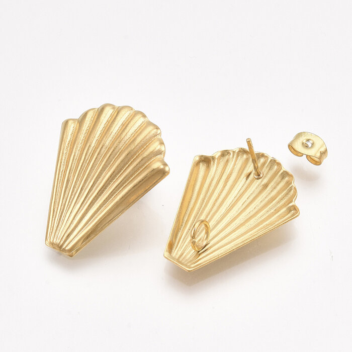 Stainless steel studs oorbellen met oogje schelp 26x20.5mm, 2 stuks