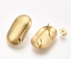 Stainless steel studs oorbellen met oogje ovaal 23.5x14.5mm, 2 stuks