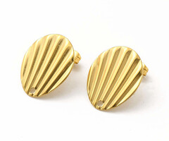 Stainless steel stud earrings with eyelet shell 21.5x17.5x1mm, 2 pieces