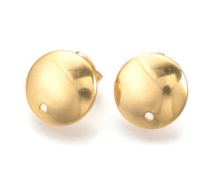Stainless steel stud earrings with eyelet round 13mm, 2 pieces