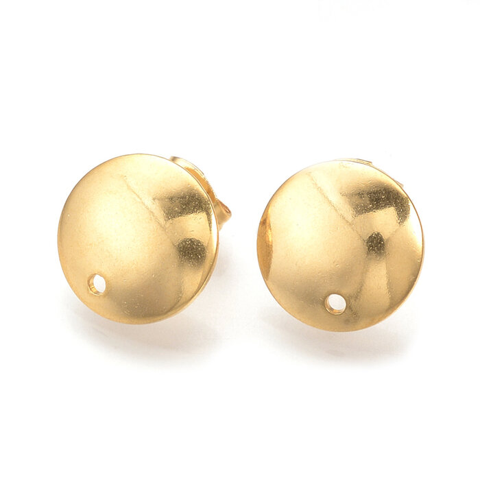 Stainless steel stud earrings with eyelet round 13mm, 2 pieces