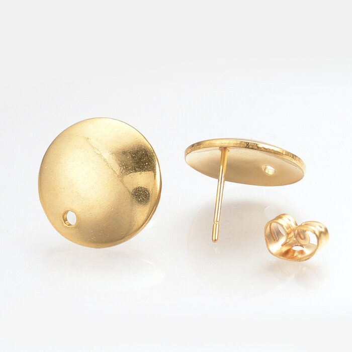 Stainless steel stud earrings with eyelet round 13mm, 2 pieces