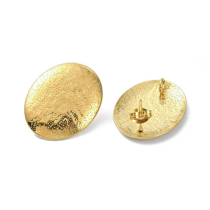 Stainless steel stud earrings with eyelet oval 20x25mm, 2 pieces