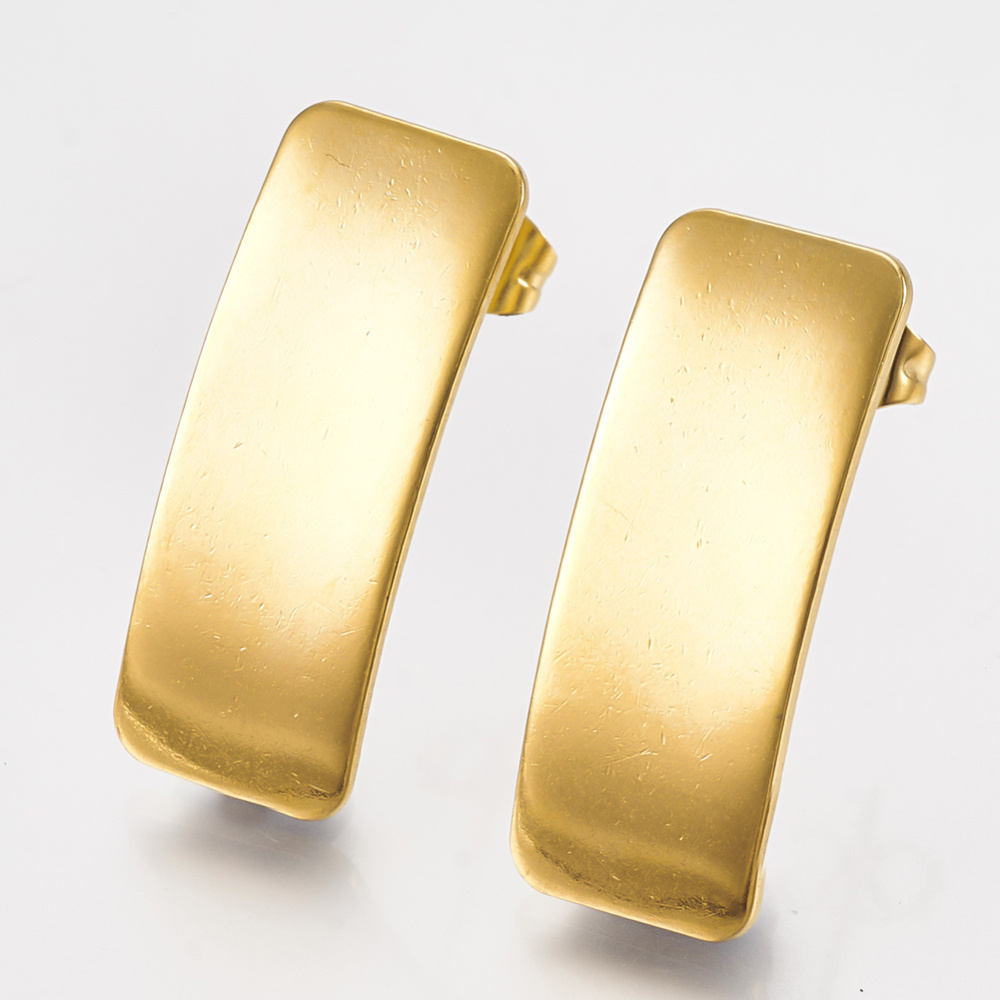 Stainless steel stud earrings with eyelet rectangle 26x10mm, 2 pieces