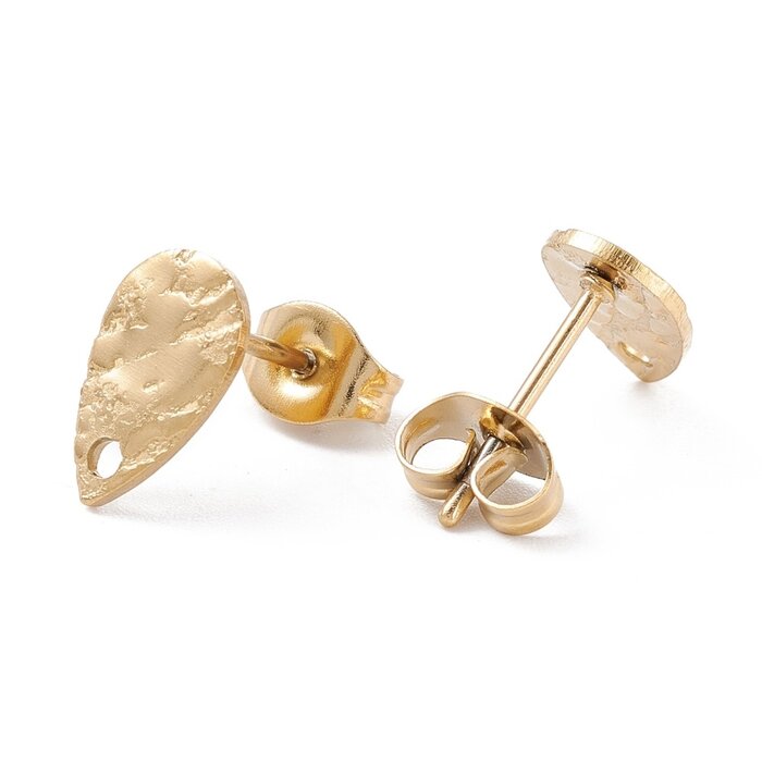 Stainless steel studs oorbellen met oogje druppel 10x6mm, 2 stuks