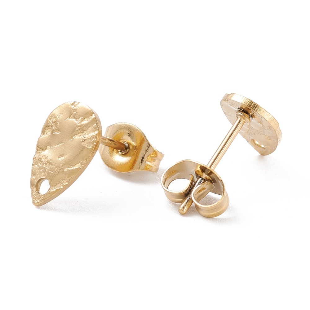 Stainless steel stud earrings with eyelet teardrop 10x6mm, 2 pieces