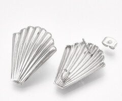 Stainless steel studs oorbellen met oogje schelp 26x20.5mm, 2 stuks