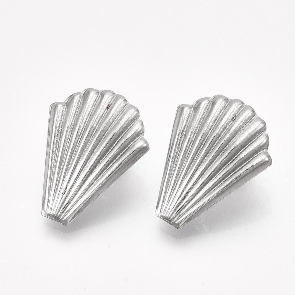 Stainless steel studs oorbellen met oogje schelp 26x20.5mm, 2 stuks