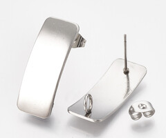 Stainless steel studs oorbellen met oogje rechthoek 26x10mm, 2 stuks