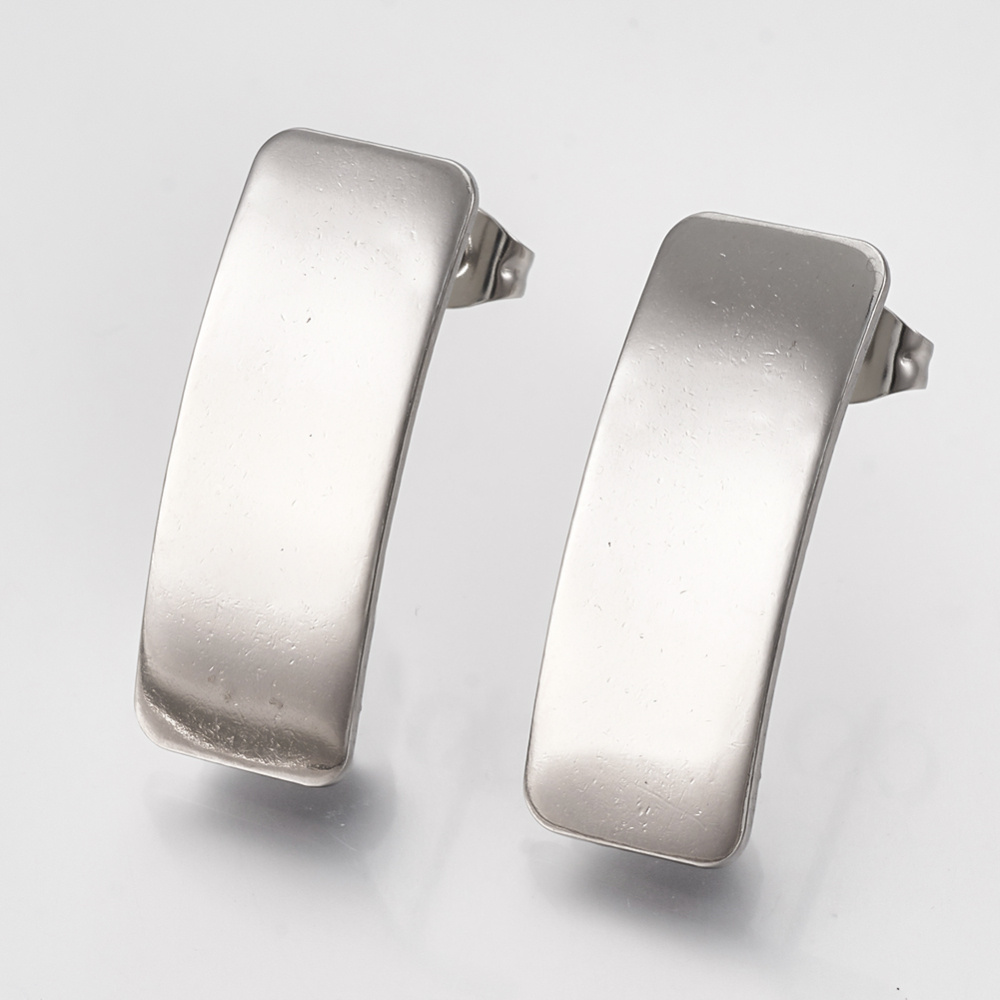 Stainless steel studs oorbellen met oogje rechthoek 26x10mm, 2 stuks