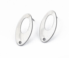 Stainless steel studs oorbellen met oogje ovaal 19x9.5x1mm, 2 stuks
