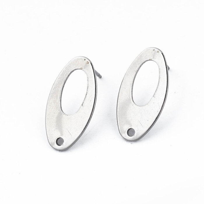 Stainless steel studs oorbellen met oogje ovaal 19x9.5x1mm, 2 stuks