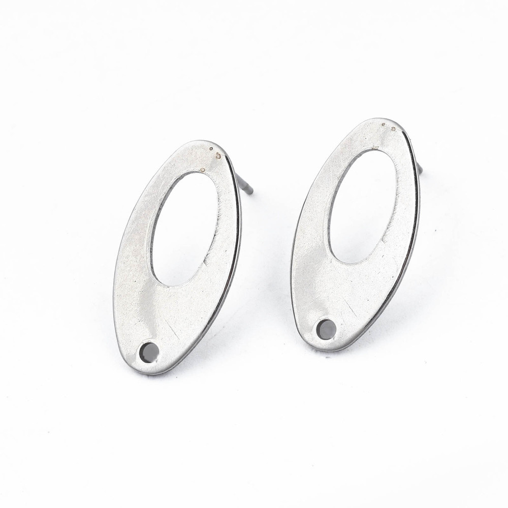 Stainless steel studs oorbellen met oogje ovaal 19x9.5x1mm, 2 stuks