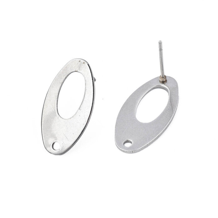 Stainless steel studs oorbellen met oogje ovaal 19x9.5x1mm, 2 stuks