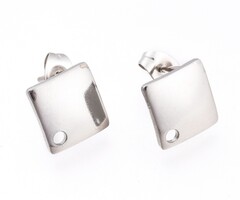 Stainless steel stud earrings with eyelet square 13.5x13.5mm, 2 pieces