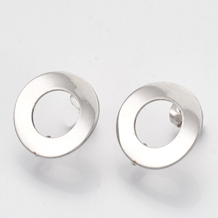 Stainless steel studs oorbellen met oogje rond 18mm, 2 stuks