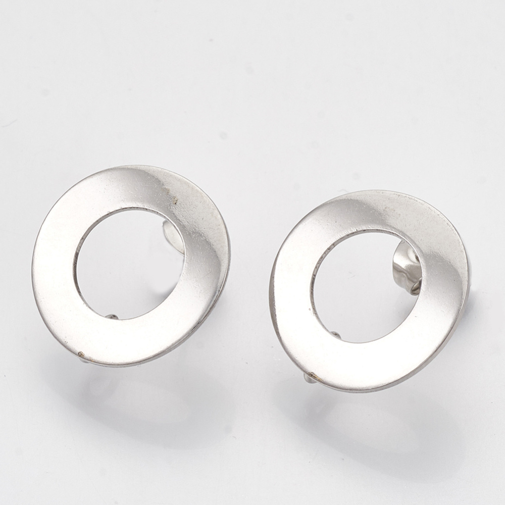 Stainless steel stud earrings with eyelet round 18mm, 2 pieces