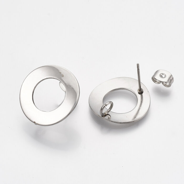 Stainless steel stud earrings with eyelet round 18mm, 2 pieces
