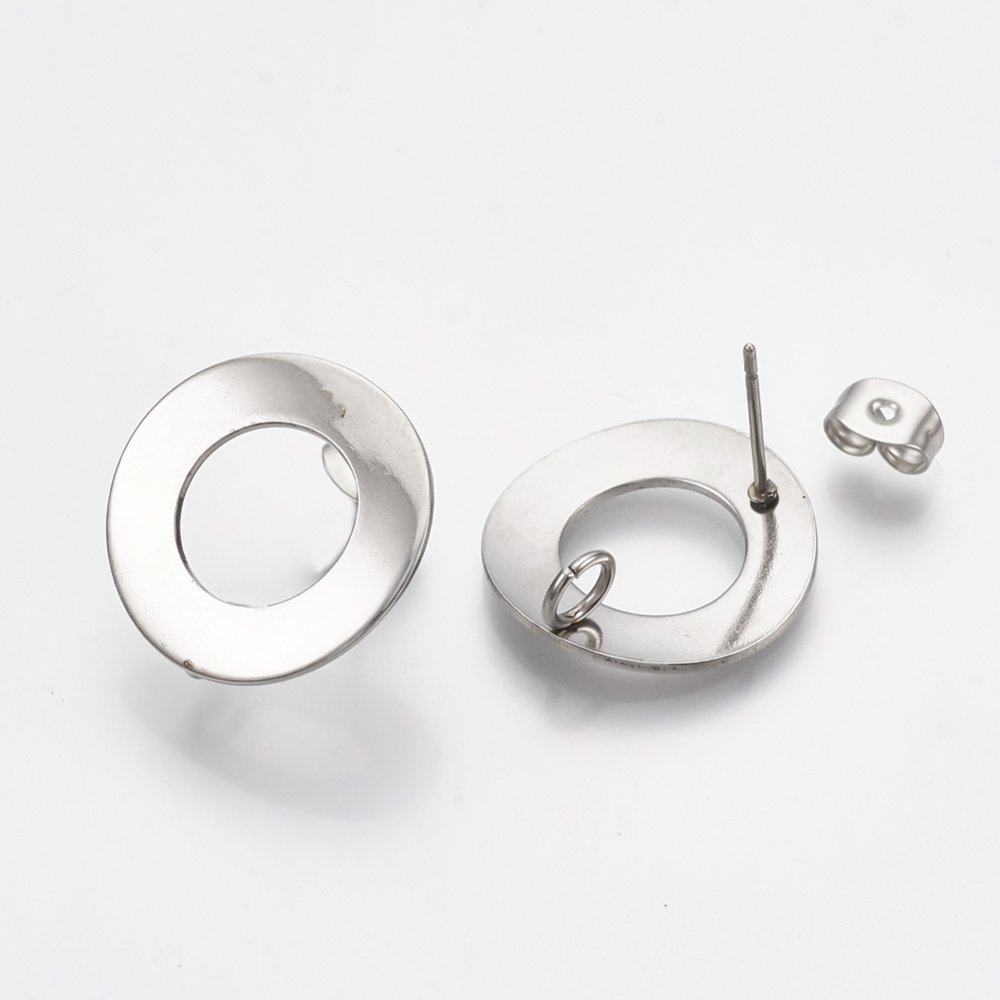 Stainless steel studs oorbellen met oogje rond 18mm, 2 stuks