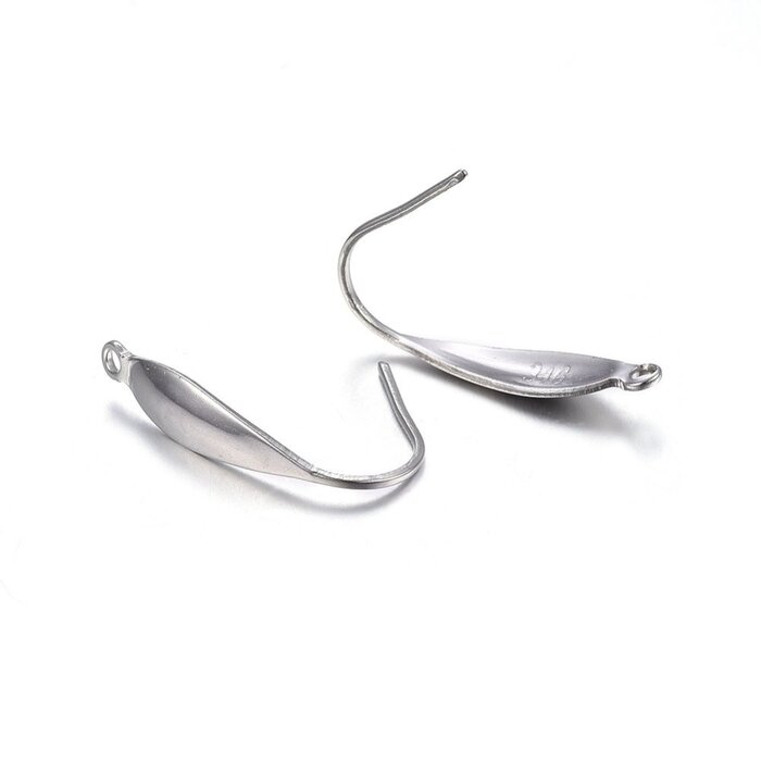 Stainless steel oorbel haakje met oogje 20x4.5x1mm, 2 stuks