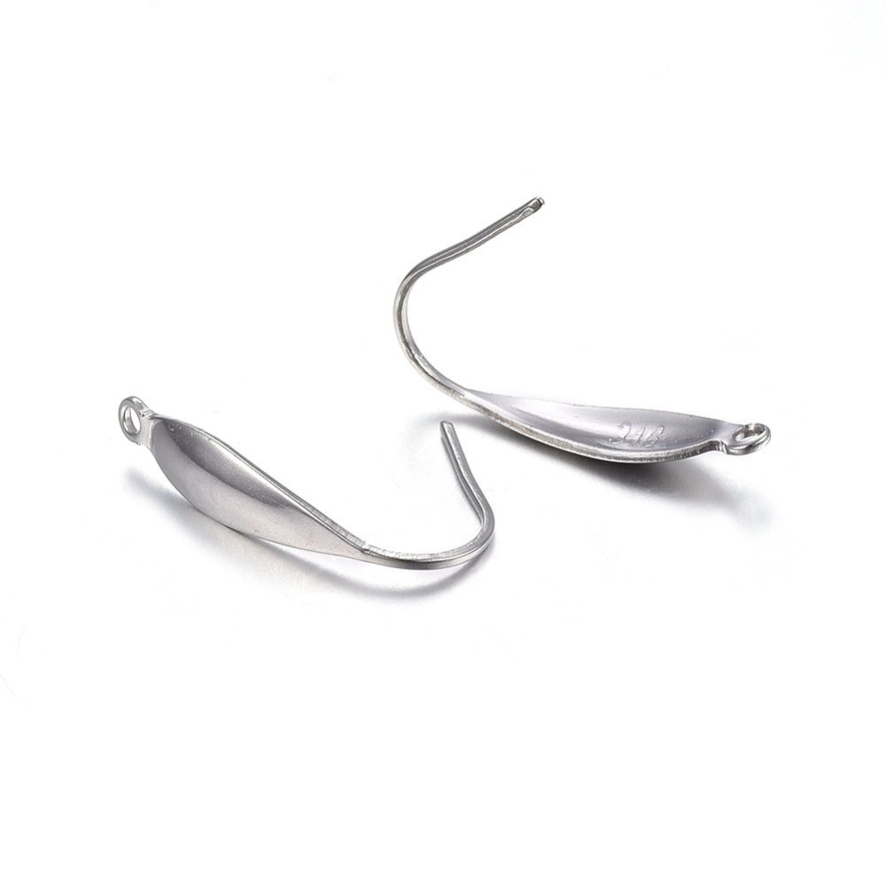 Stainless steel earring hook with eyelet 20x4.5x1mm, 2 pieces