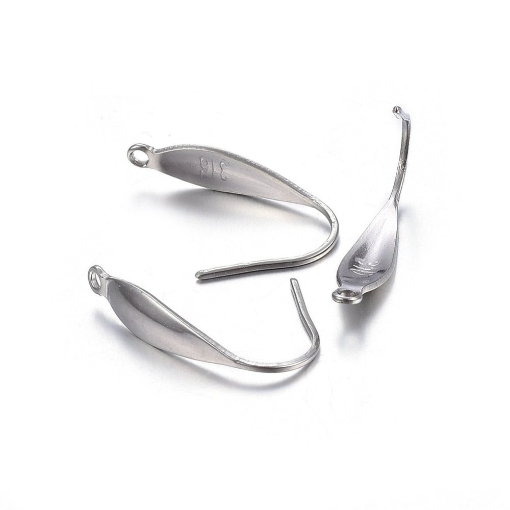 Stainless steel earring hook with eyelet 20x4.5x1mm, 2 pieces
