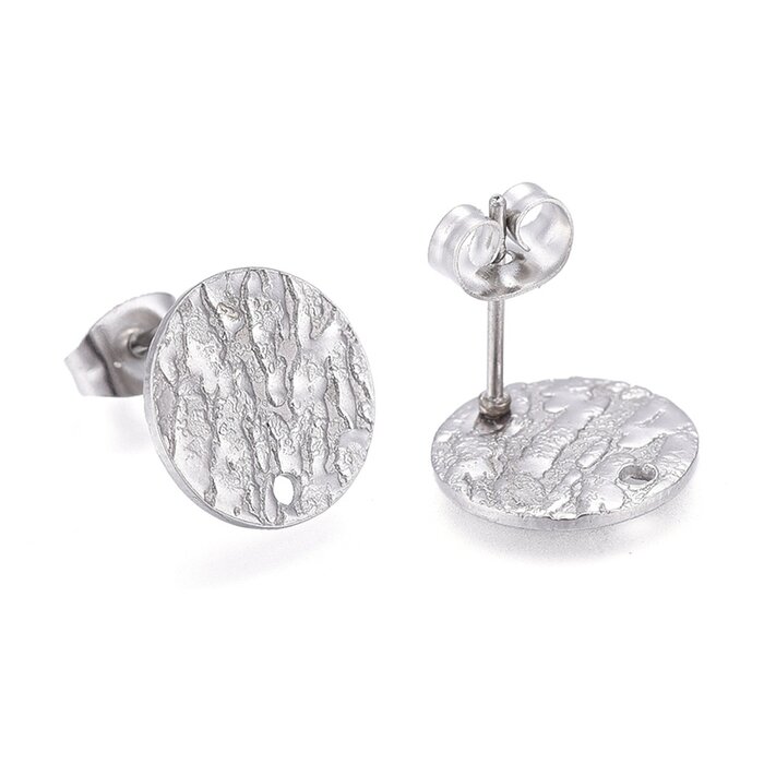 Stainless steel studs oorbellen met oogje rond 12mm, 2 stuks