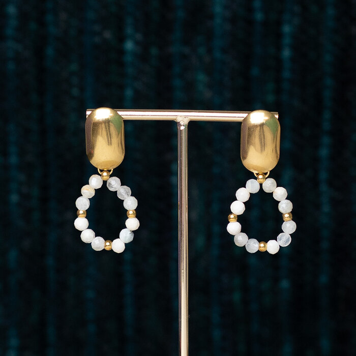 Stainless steel studs oorbellen met oogje ovaal 23.5x14.5mm, 2 stuks