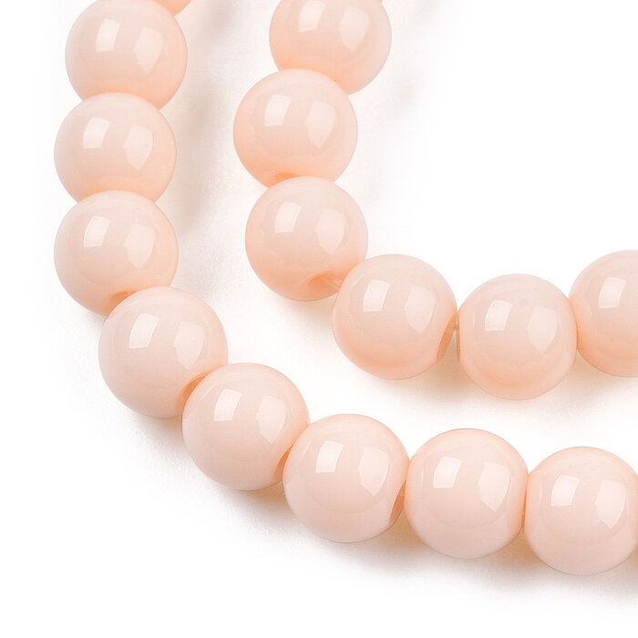 Glaskralen Rond Perzik Roze 6~6.5mm, 62 stuks