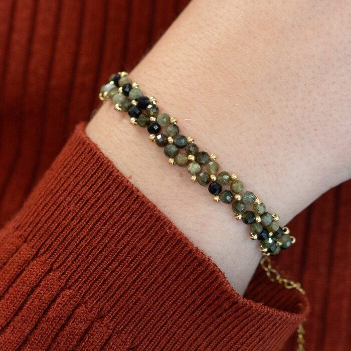 Bracelet set with gemstone faceted beads and seed beads Inspi