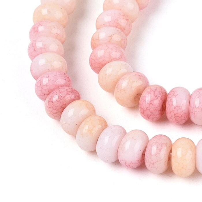 Glaskralen Rondelle Ombre Roze Oranje 4~4.5x2.5mm, streng 130 stuks